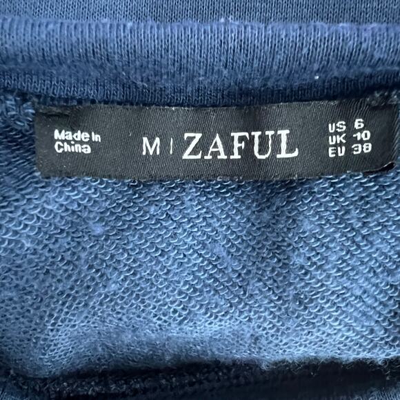 Zaful Womens Navy Blue Pullover Cropped Sweatshirt Size Medium Activewear Casual - Picture 2 of 10